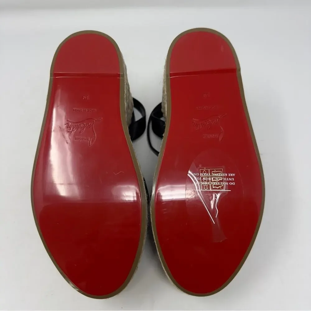 Christian Louboutin Mariza Zeppa Black Leather Wedge Sandal Womens Size EU 39